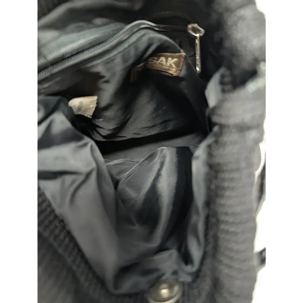 The Sak Black Crochet Knit Hobo Bag Y2K Boho Minimalist Leather Strap